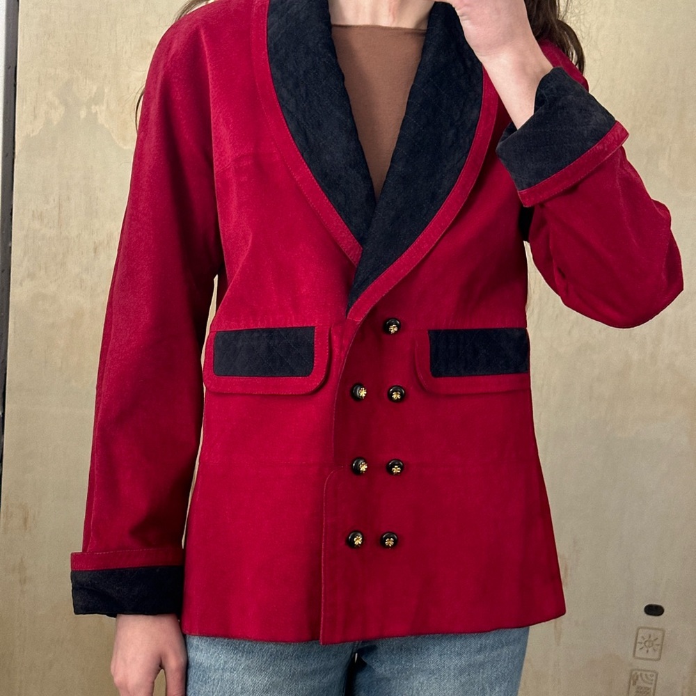 FR 40-42 Rare Chanel 1980’s Red And Black Suede Jacket